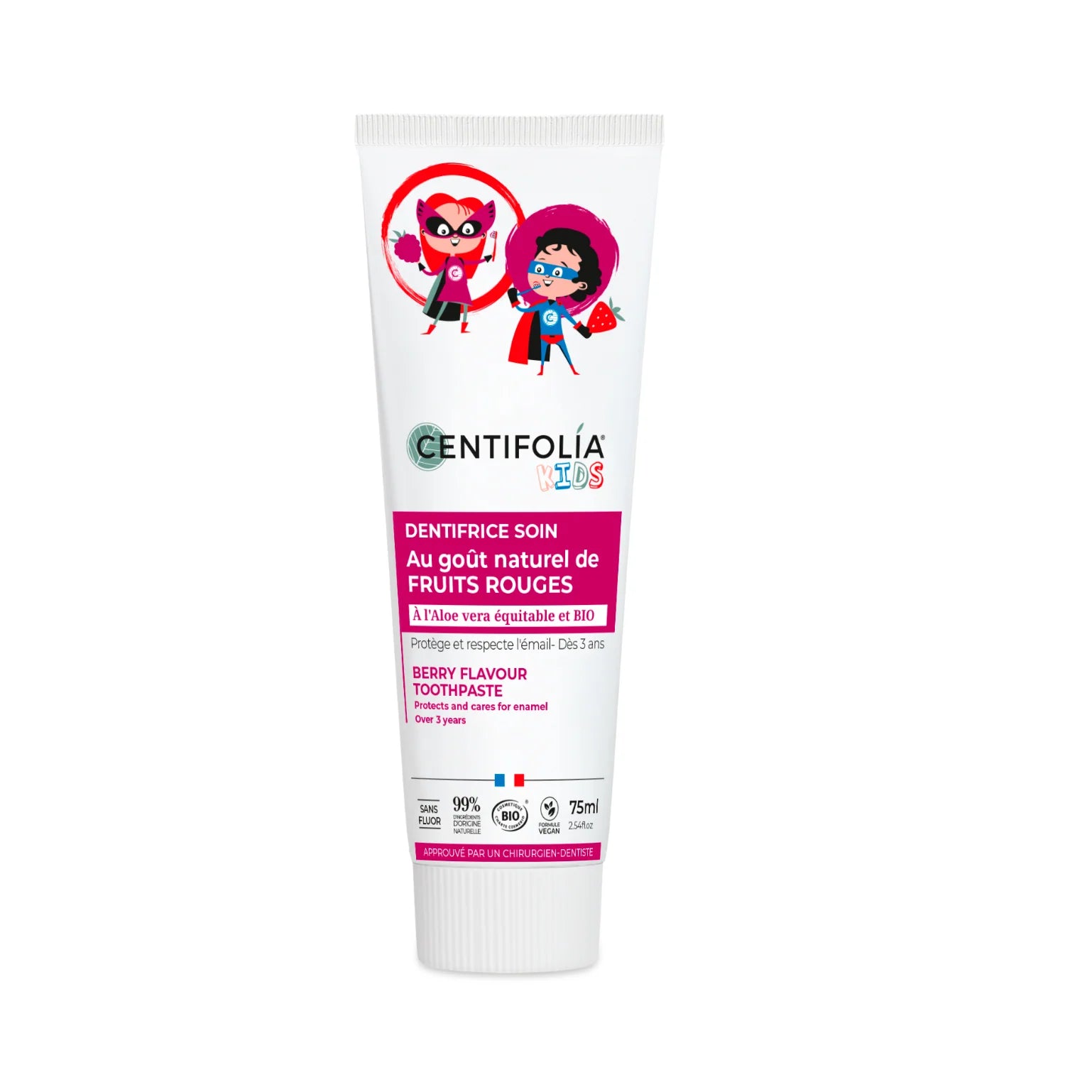 Dentifrice sans fluor fruits rouges enfants  Protège les dents de lait